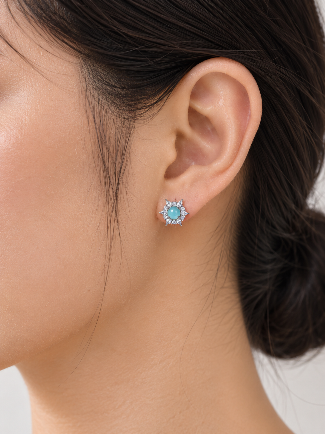 Blue Jade Starbloom Earring | 蓝翡翠星花耳环
