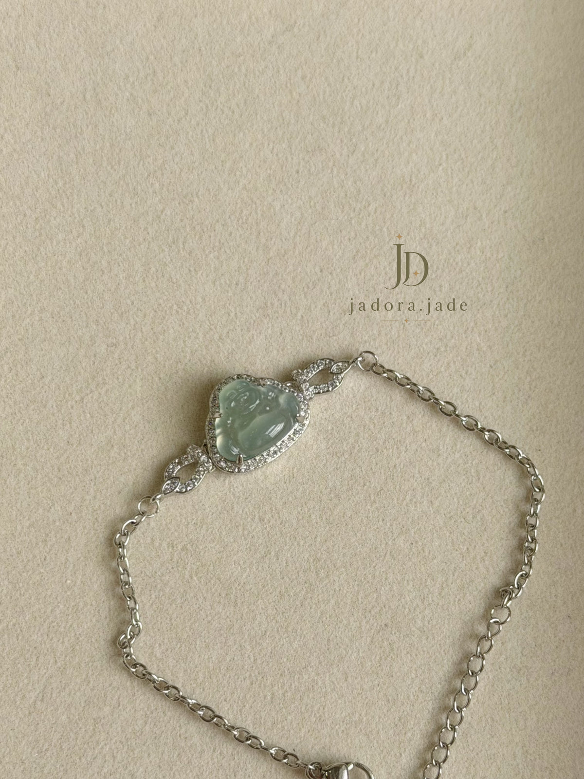Blue Jade Laughing Buddha Bracelet | 蓝翡翠笑佛手链