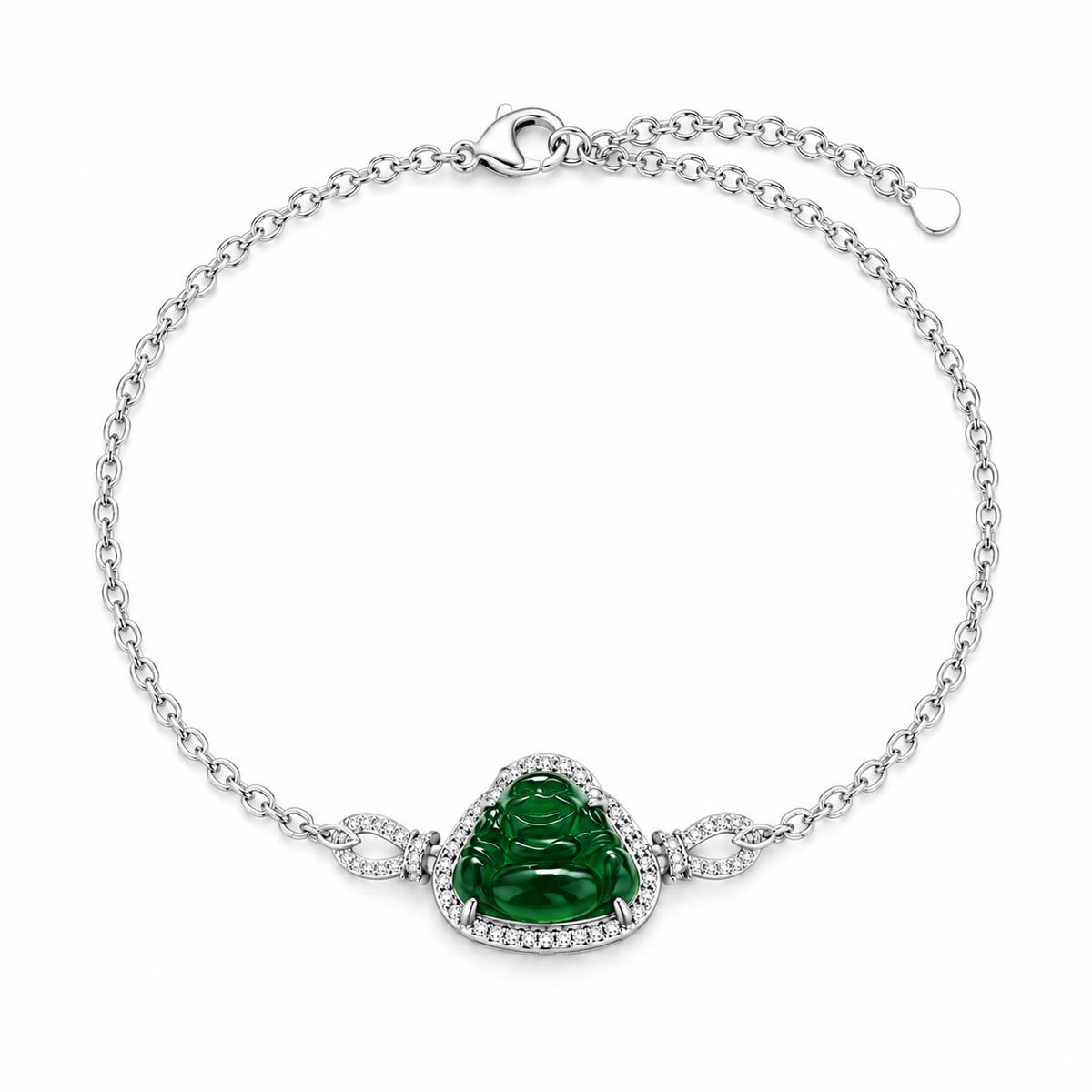 Vivid Green Laughing Buddha Jade Bracelet | 鲜翠绿翡翠笑佛手链
