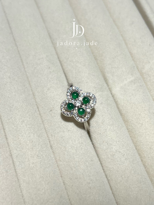 Lucky Green Clover Jade Ring | 幸运翠绿四叶草翡翠戒指