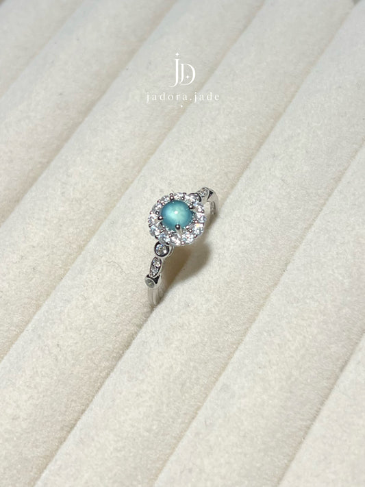 Halo Blossom Blue Jade Ring (NO CERT) | 光环花语蓝翡翠戒指(无证书)