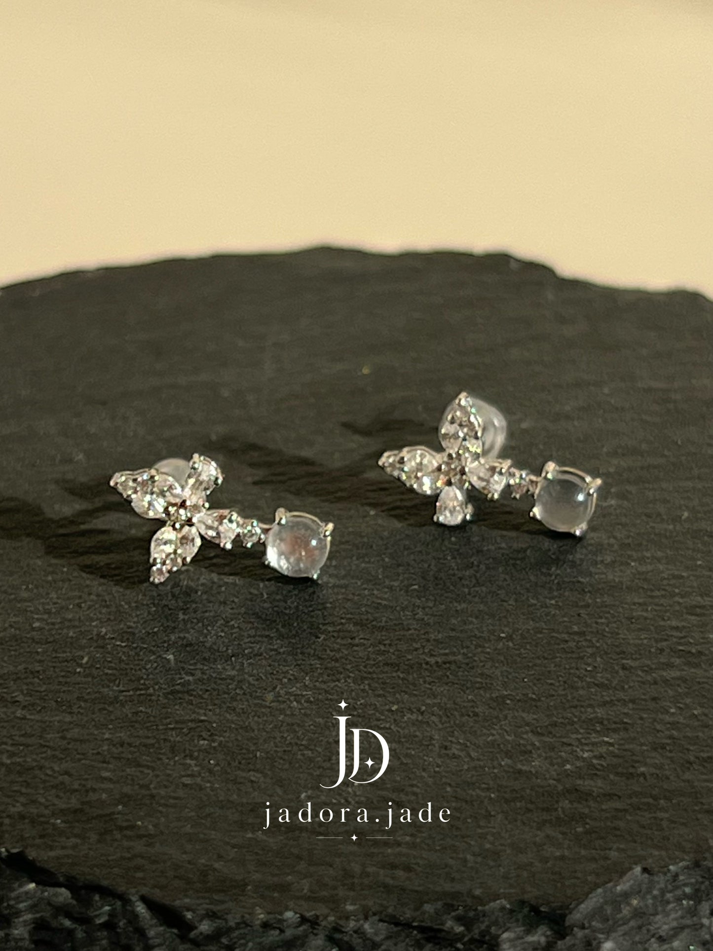 Pristine White Jade Butterfly Earring | 纯净白翡翠蝴蝶耳环