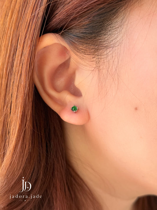 Vivid Green Jade Cabochon Earring | 鲜翠绿翡翠蛋面耳环
