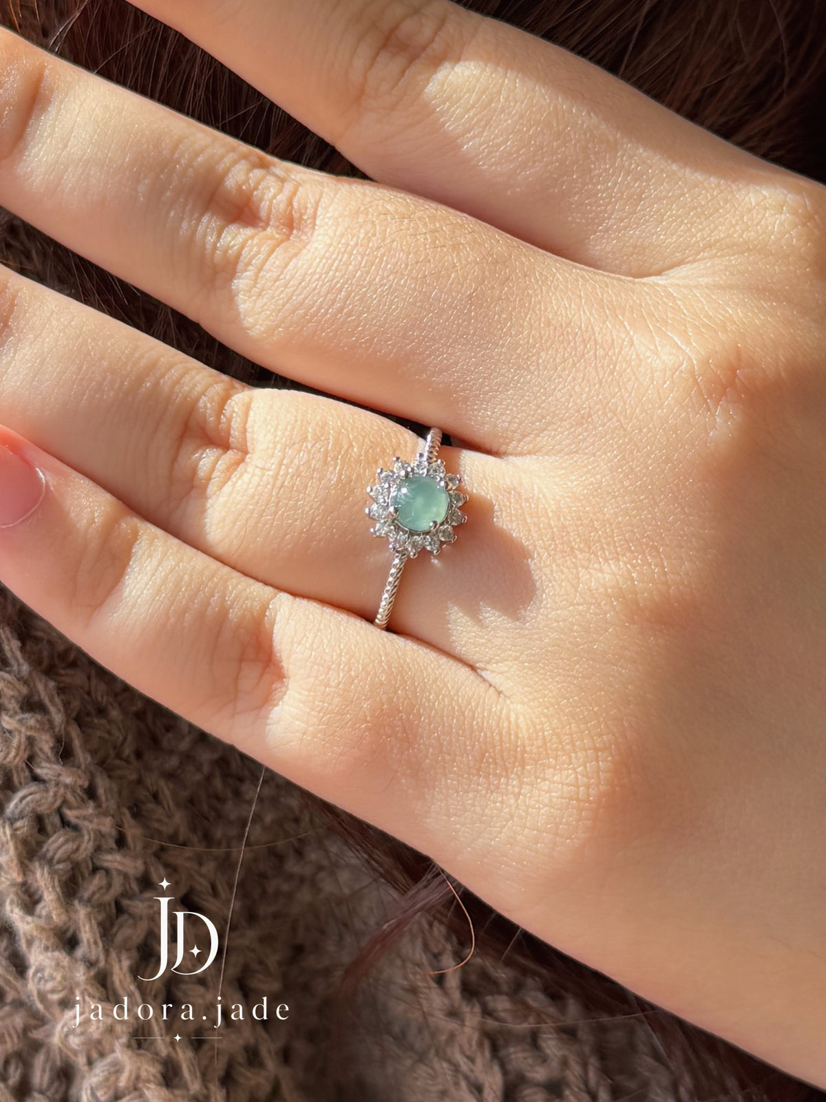 Luminous Petal Blue Jade Ring (NO CERT) | 流光花瓣蓝翡翠戒指(无证书)
