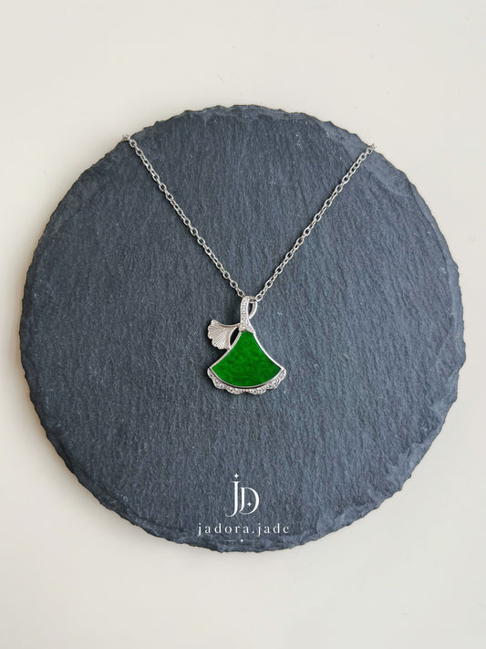 Ginkgo of Lasting Fortune (Silver 银) | Burmese Jade Necklace