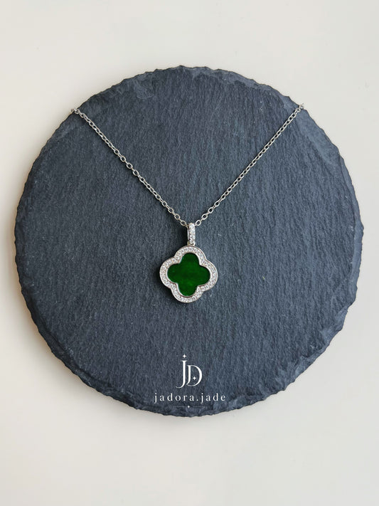 Si Ye Na Fu 四叶纳福 (Silver 银) | Burmese Jade Necklace