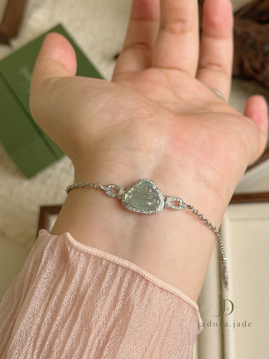 Blue Jade Laughing Buddha Bracelet | 蓝翡翠笑佛手链