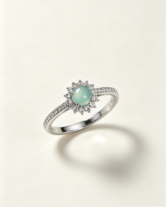 Luminous Petal Blue Jade Ring (NO CERT) | 流光花瓣蓝翡翠戒指（无证书）