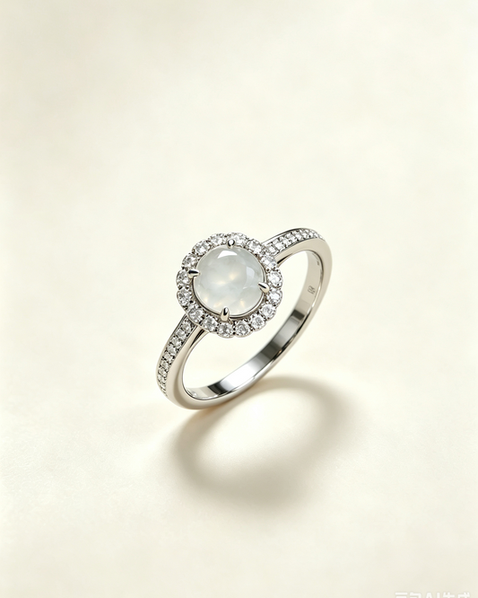 Ethereal Clear Circle Cabochon Ring (NO CERT) | 空灵冰透圆形翡翠蛋面戒指（无证书）