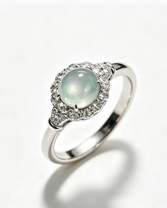 Halo Blossom Clear Jade Ring (NO CERT) | 光环花语冰透翡翠戒指（无证书）