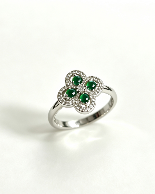 Lucky Green Clover Jade Ring | 幸运翠绿四叶草翡翠戒指