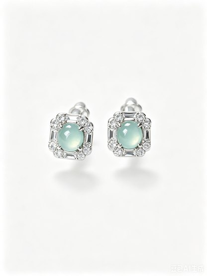 Emerald-Cut Inspired Blue Jade Earring | 祖母绿切割蓝翡翠耳环