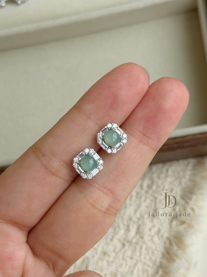 Emerald-Cut Inspired Blue Jade Earring | 祖母绿切割蓝翡翠耳环