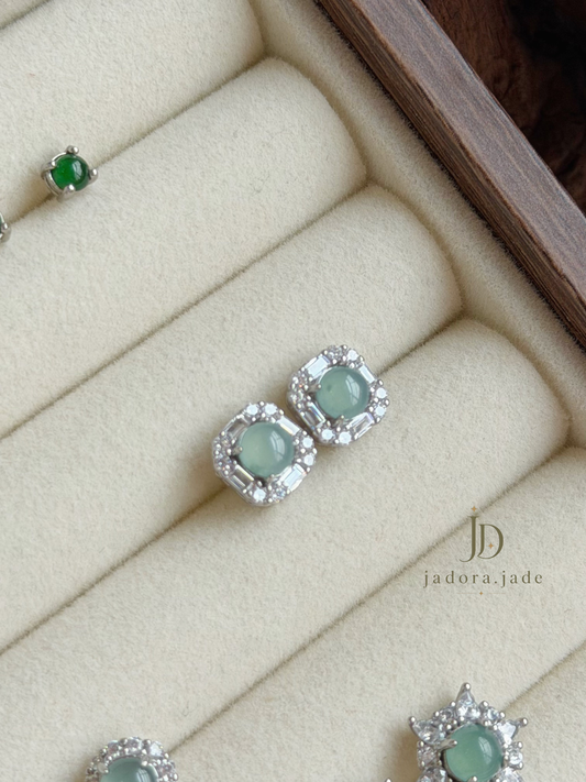 Emerald-Cut Inspired Blue Jade Earring | 祖母绿切割蓝翡翠耳环
