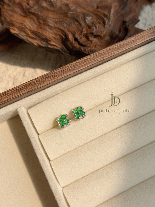 Lucky Clover Green Jade Earring | 幸运翠绿四叶草翡翠耳环