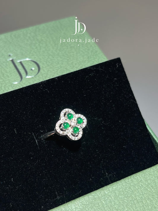 Lucky Green Clover Jade Ring | 幸运翠绿四叶草翡翠戒指