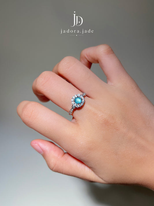 Halo Blossom Blue Jade Ring (NO CERT) | 光环花语蓝翡翠戒指（无证书）