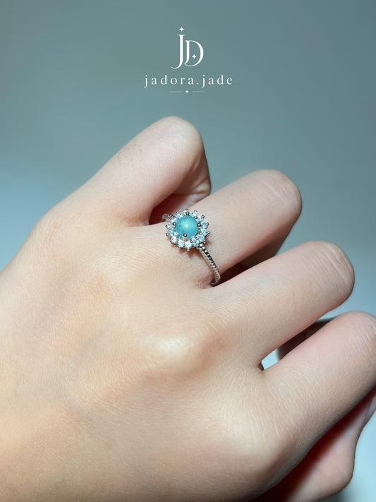 Luminous Petal Blue Jade Ring (NO CERT) | 流光花瓣蓝翡翠戒指（无证书）
