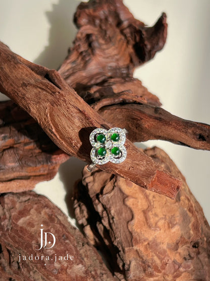 Lucky Green Clover Jade Ring | 幸运翠绿四叶草翡翠戒指