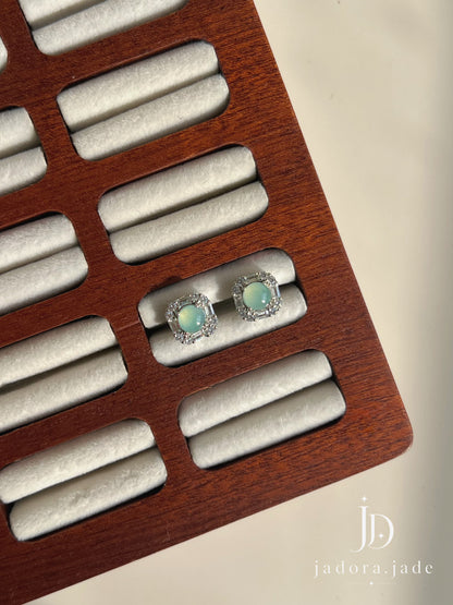 Emerald-Cut Inspired Blue Jade Earring | 祖母绿切割蓝翡翠耳环