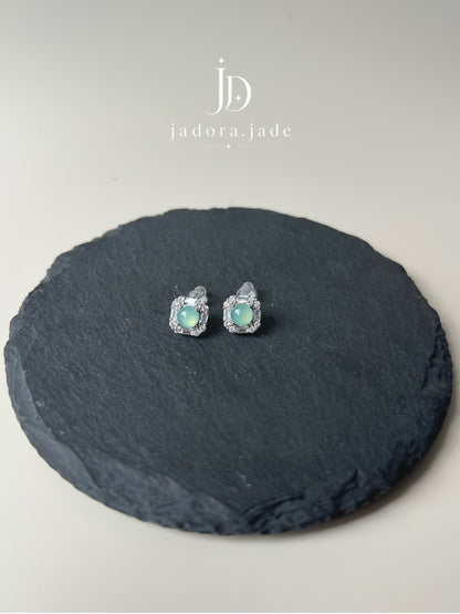 Emerald-Cut Inspired Blue Jade Earring | 祖母绿切割蓝翡翠耳环