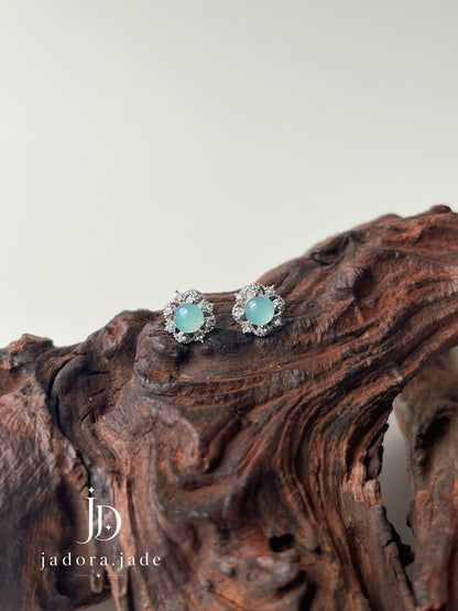Floral Bloom Blue Jade Earring | 花绽蓝翡翠耳环