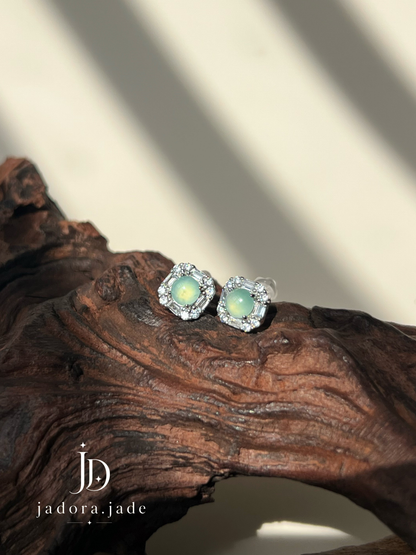Emerald-Cut Inspired Blue Jade Earring | 祖母绿切割蓝翡翠耳环