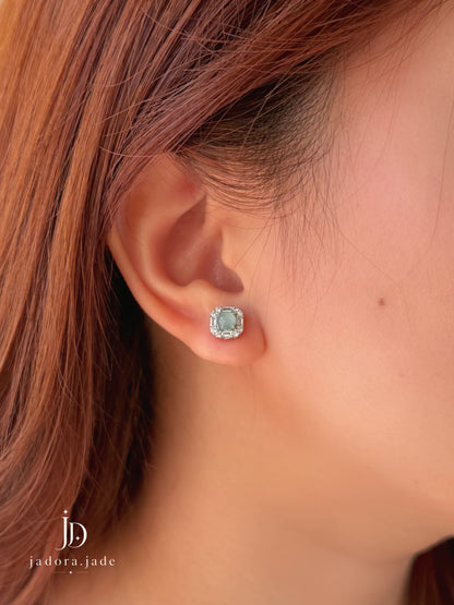 Emerald-Cut Inspired Blue Jade Earring | 祖母绿切割蓝翡翠耳环