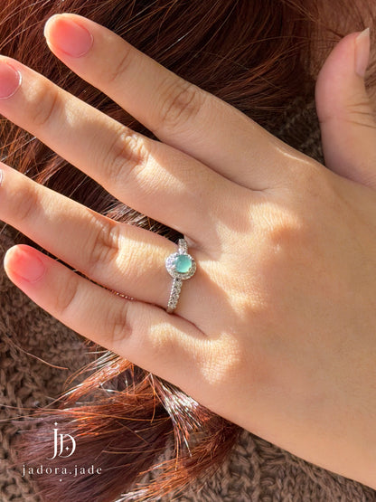 Ethereal Blue Circle Cabochon Ring (NO CERT) | 空灵蓝圆形翡翠蛋面戒指（无证书）