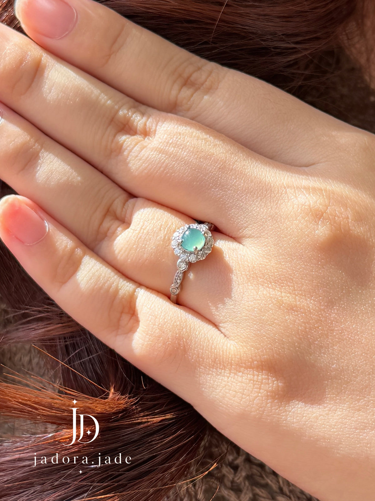 Halo Blossom Blue Jade Ring (NO CERT) | 光环花语蓝翡翠戒指（无证书）