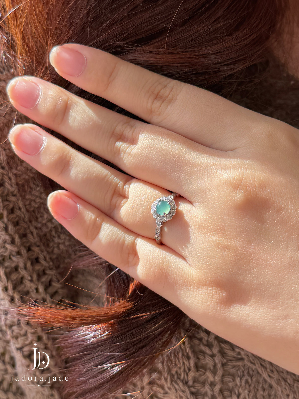 Halo Blossom Blue Jade Ring (NO CERT) | 光环花语蓝翡翠戒指（无证书）