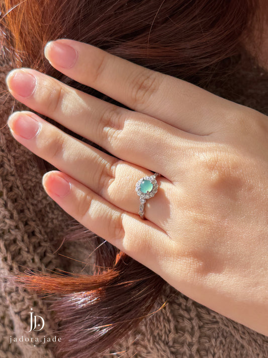 Halo Blossom Blue Jade Ring (NO CERT) | 光环花语蓝翡翠戒指（无证书）