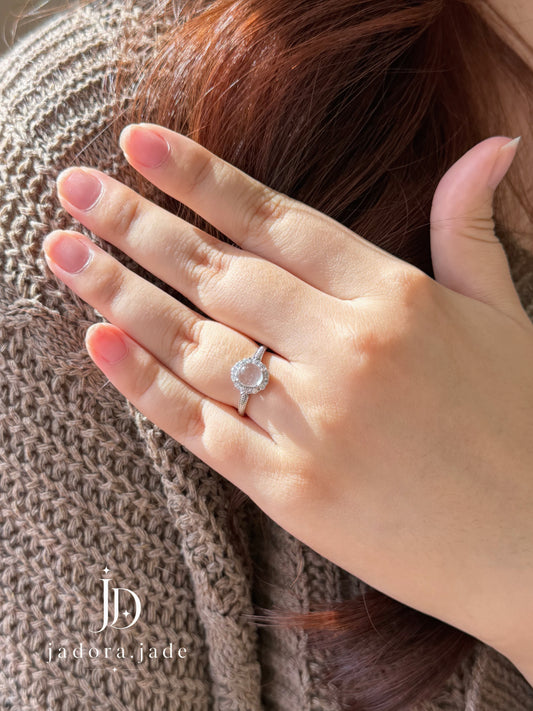 Ethereal Clear Circle Cabochon Ring (NO CERT) | 空灵冰透圆形翡翠蛋面戒指（无证书）