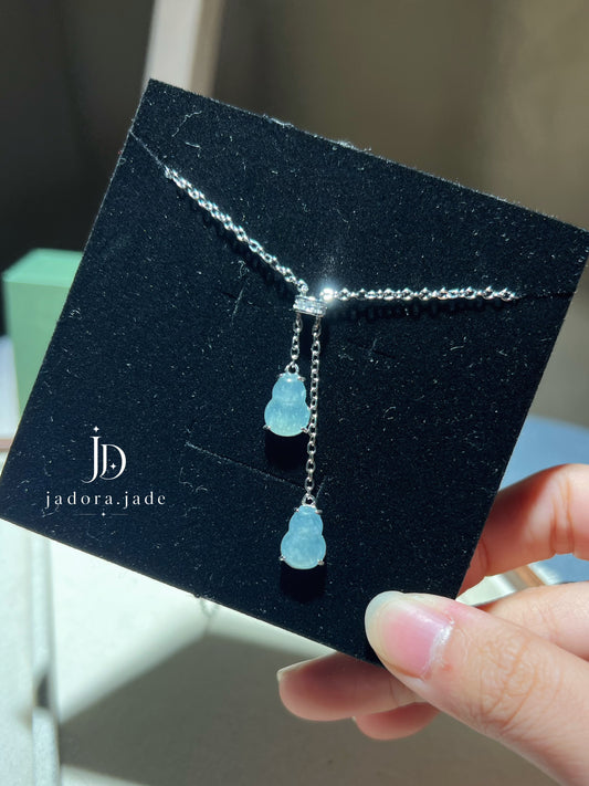 Double Blue Gourd Jade Necklace | 双蓝葫芦翡翠项链